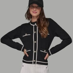 KARL LAGERFELD Crew Neck Embellished Button-Front Cardigan Size Medium